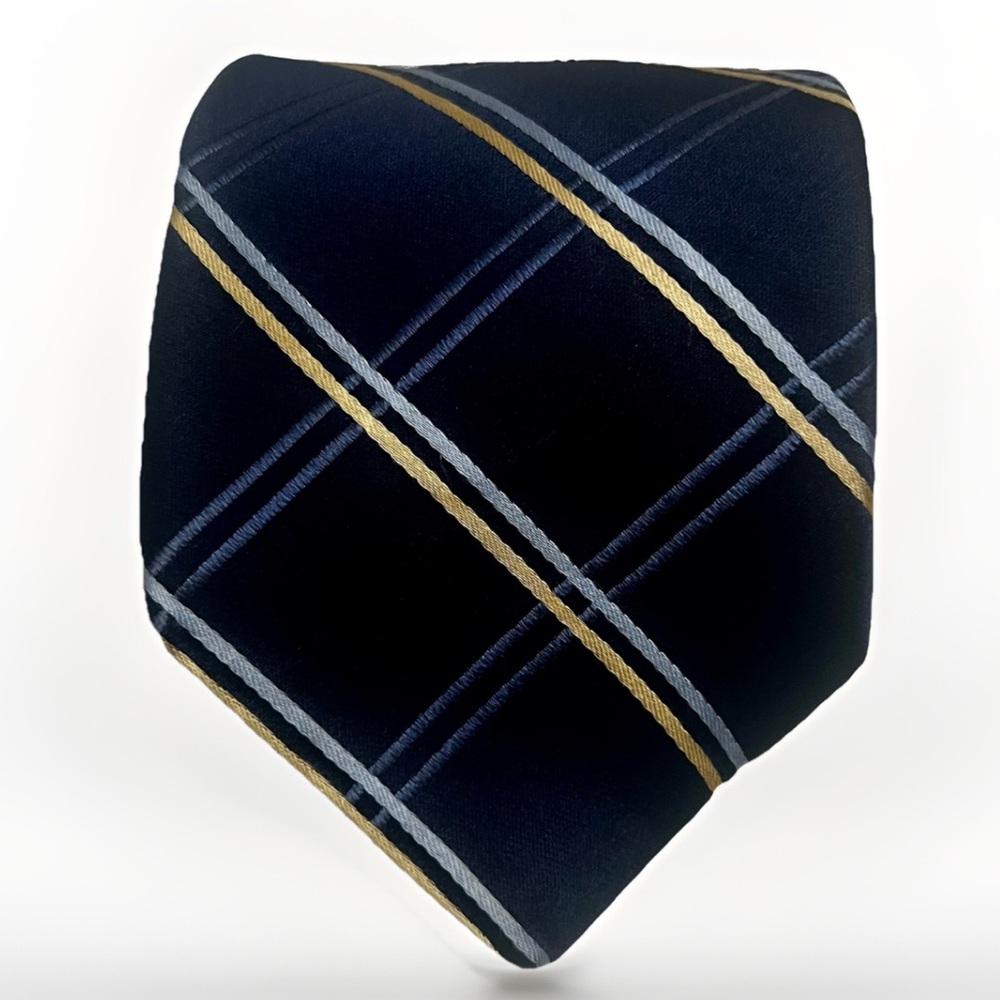 Tommy Hilfiger 100% Silk‎ Plaid Designer Tie Blue Yellow Preppy Necktie US-Made